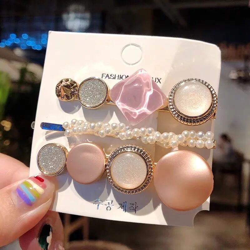 One Word Clip Set Pearl Acetic Acid Hairpin