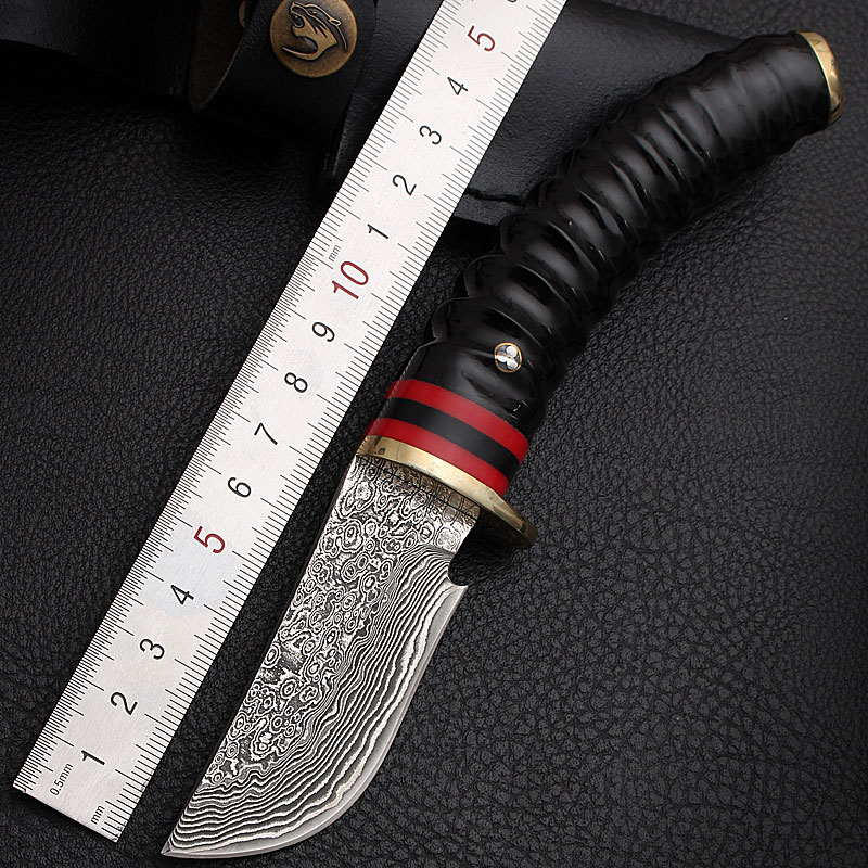 Handforged Damascus Hunting Knife Fixed Knife Antler Damascus Steel Straight Kni