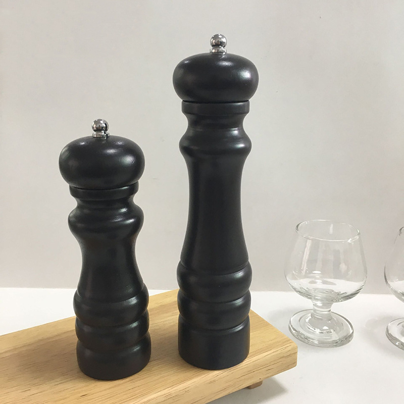 Multifunctional Black Wooden Manual Pepper Mill