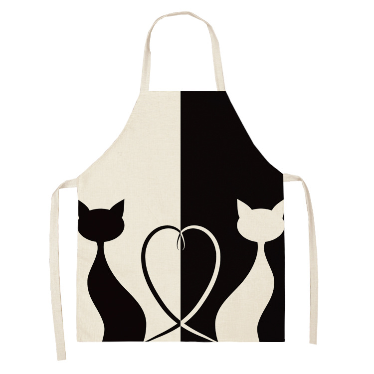 Title 10, Black and white cat pattern cooking overalls cu...