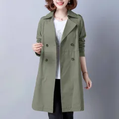 New Women's Solid Color Loose Trench Coat - Green - View 1