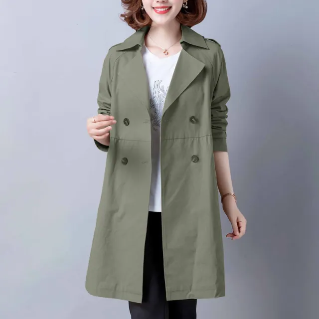New Women's Solid Color Loose Trench Coat Green - Shop at LoveMi