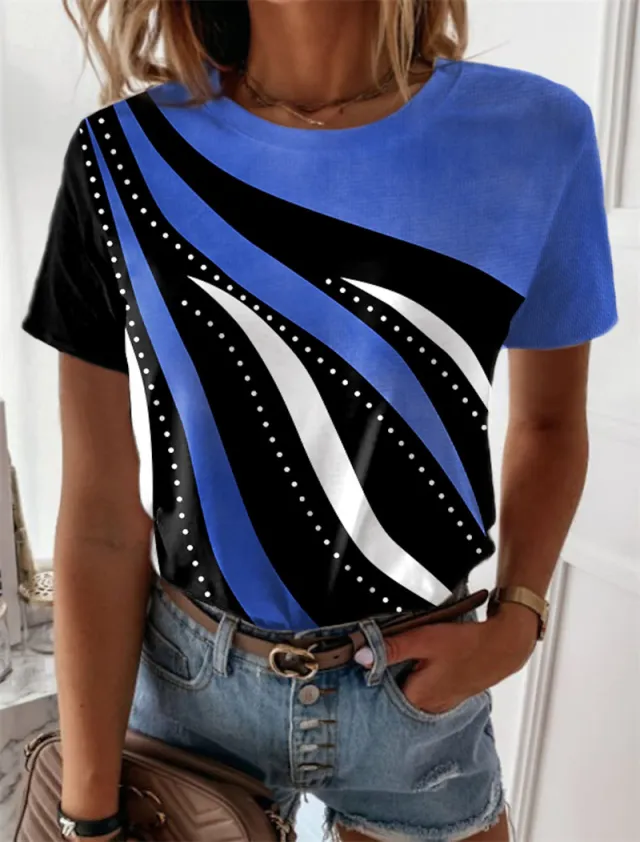 European And American Geometric Printing Short sleeved Round Neck F165P1150 - Shop at LoveMi