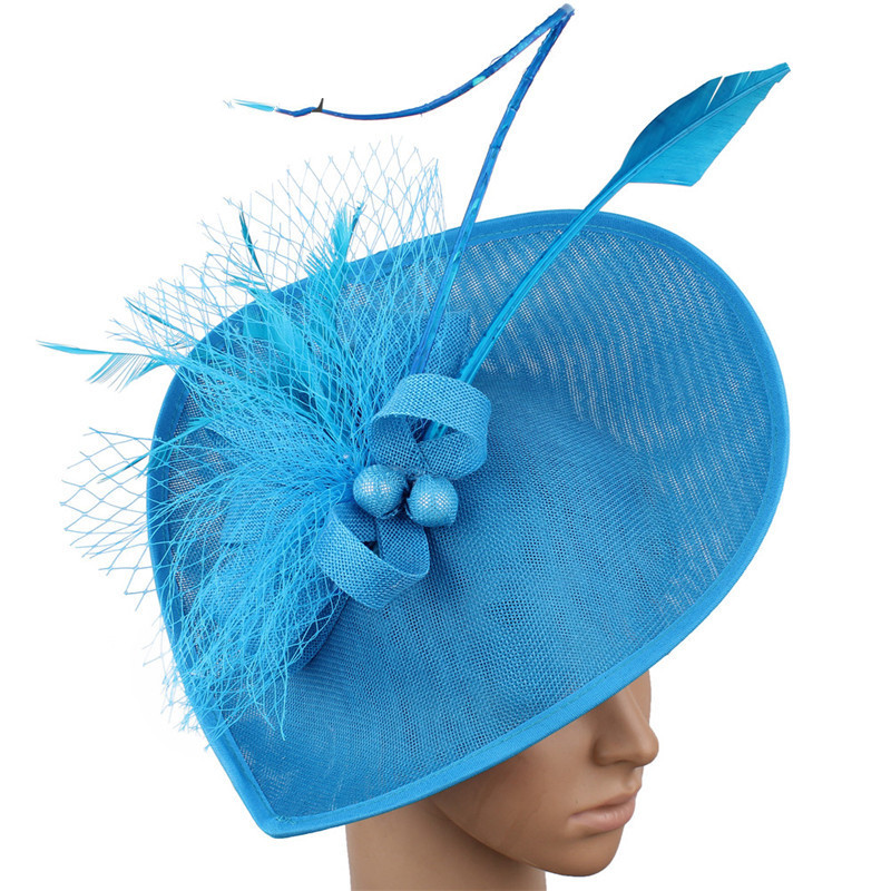 Retro Restaurant Party Headdress Ladies Banquet Hat Feather Hair Accessories Sea Blue - Shop at LoveMi