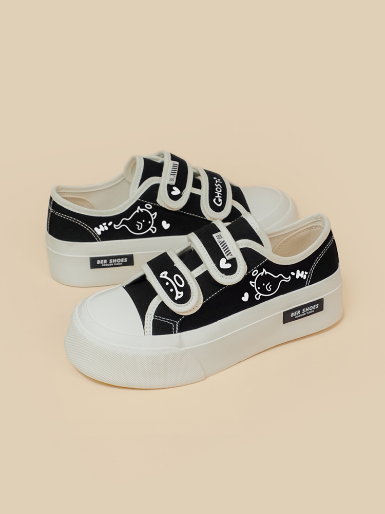 Women's Thick-soled Printed Casual Velcro Canvas Shoes - Image 7