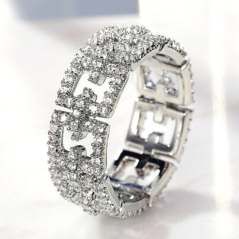 Full Diamond And Micro Inlaid Zircon Ring