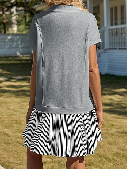 women’s patchwork striped polo v‑neck dress