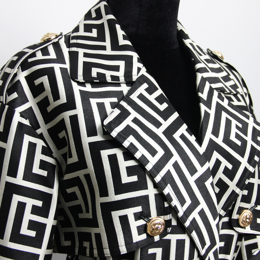 Title 6, Printed Medium-long Black Trench Coat