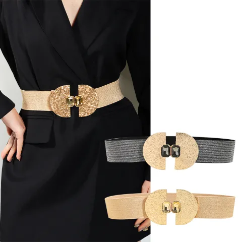 Fashion Stretch Women Glittering with Pearls Elastic Belt Decorative