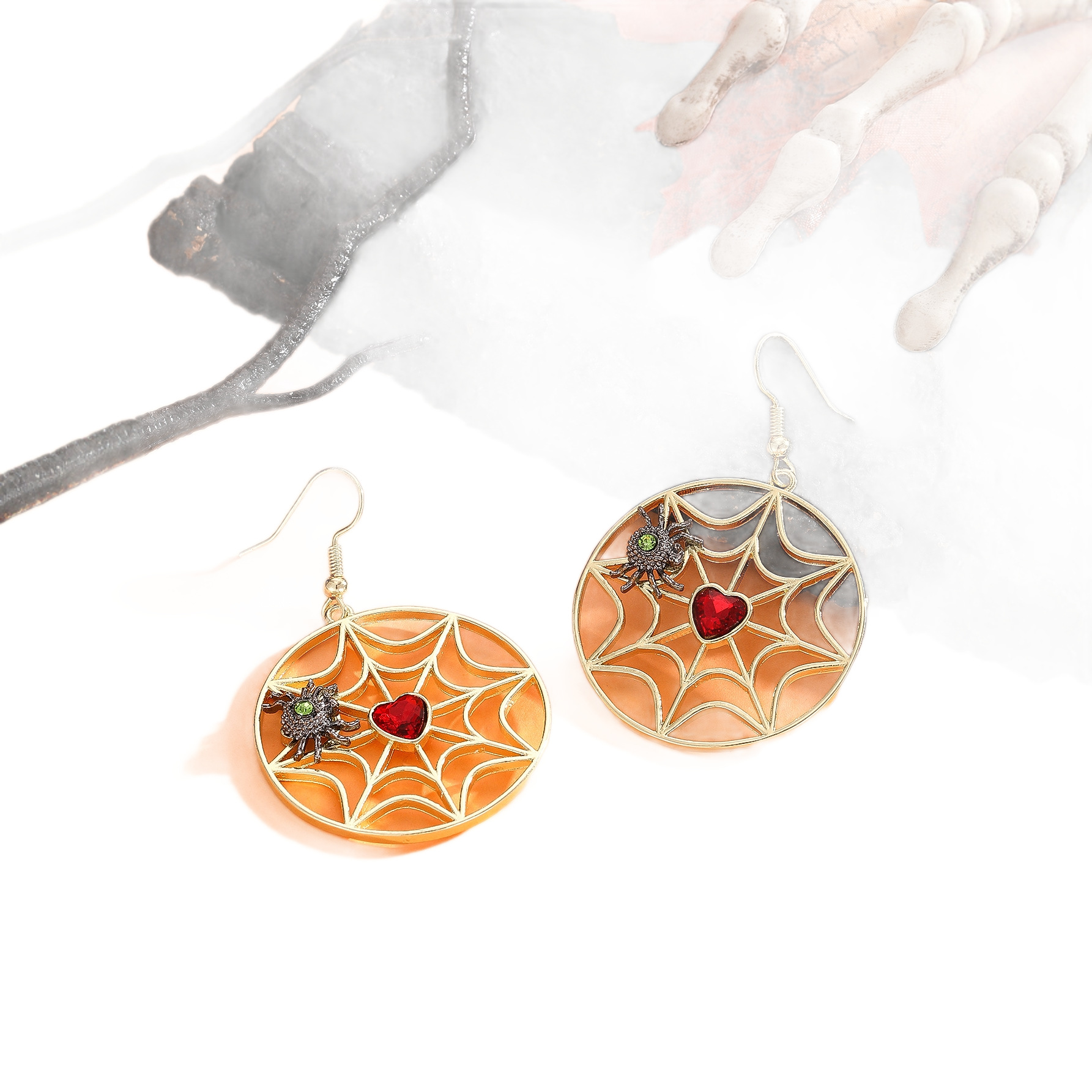 And personalized spider web spider pendant earrings (silver)