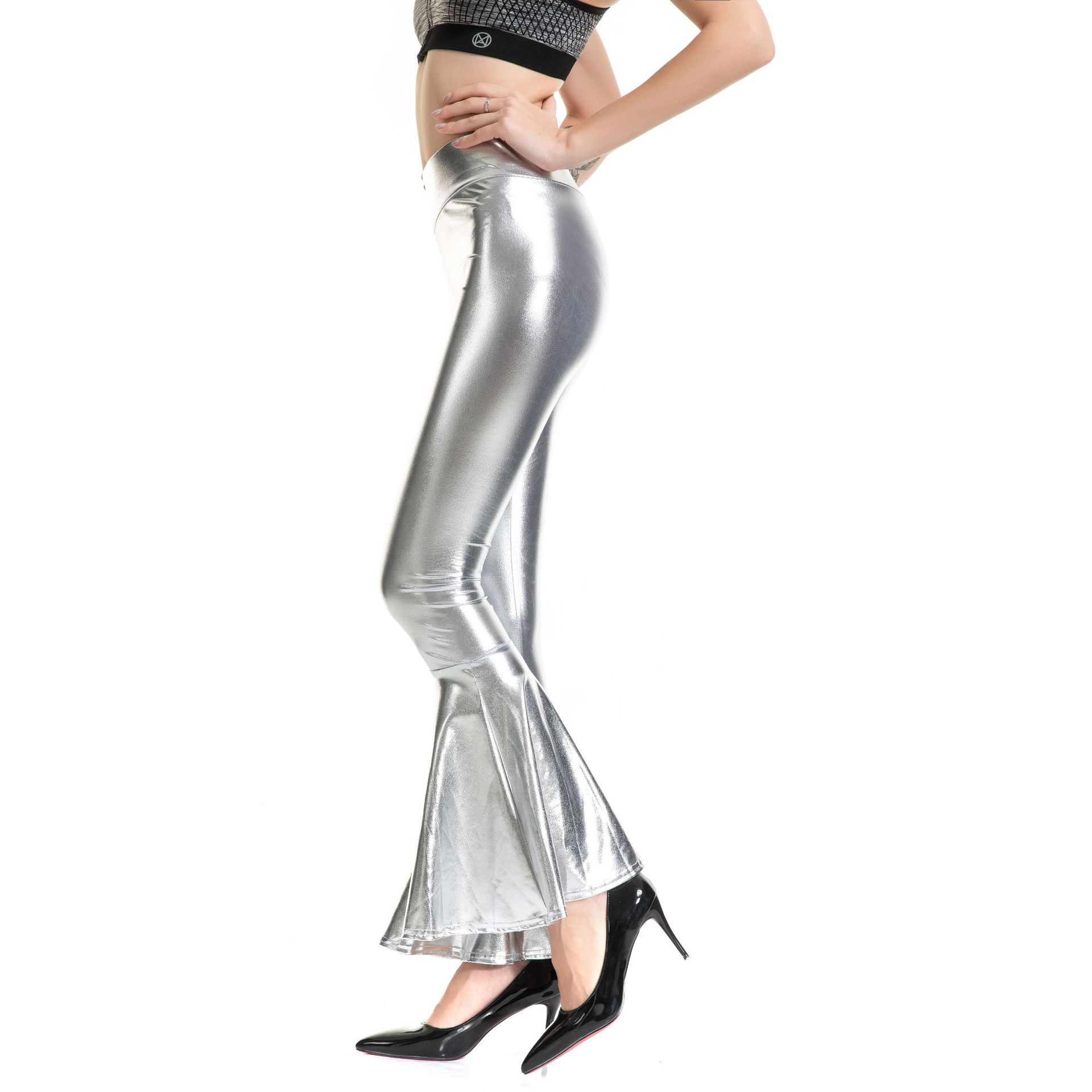 Fashion Elastic Waist Tapered Flare Pants
