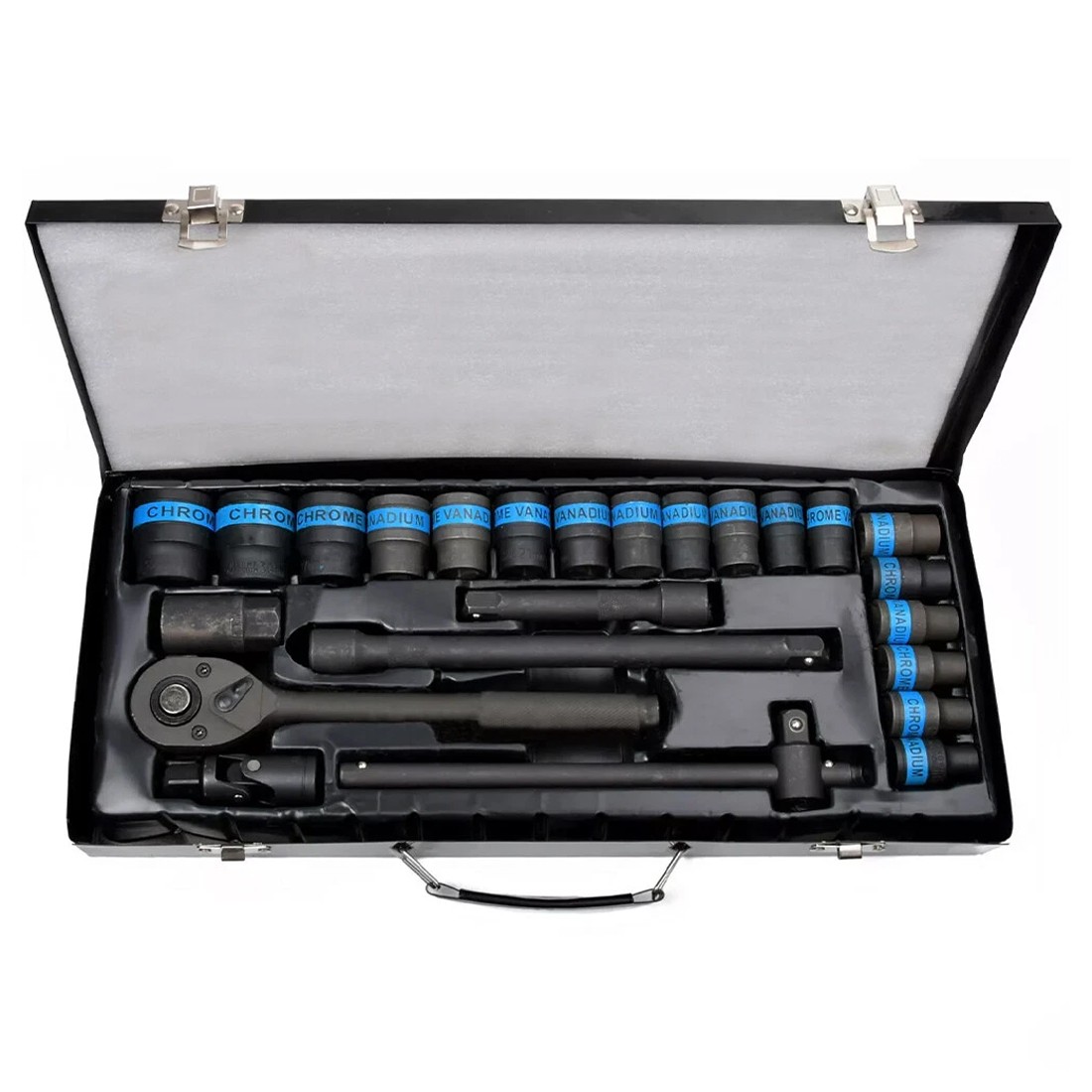Heavy Duty Ratchet Wrench Socket Set 8-32mm Metric Extension Bar Metal Case — image 3