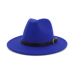 Female British Classic Woolen Hat With Big Brim And Versatile Flat Brim - Royal - View 1