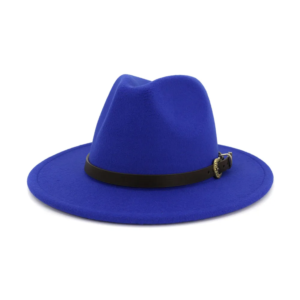Female British Classic Woolen Hat With Big Brim And Versatile Flat Brim - Royal