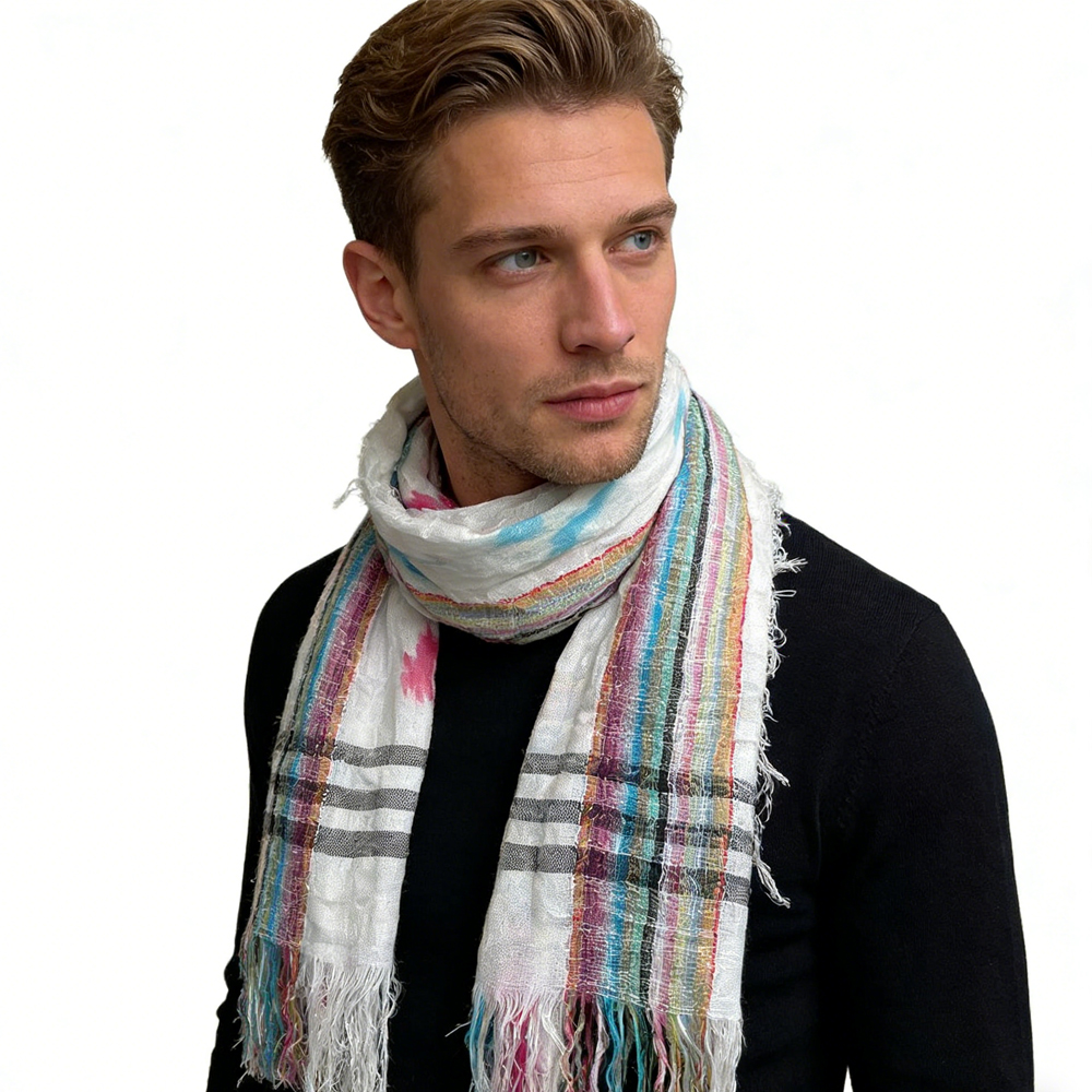 2pcs Colorful Striped Square Scarf With Fringes,Luxe Look For Evening Wear,Scarf,vacation,daily Life,evening Party,Office Appropriate Subtlety For Women Men