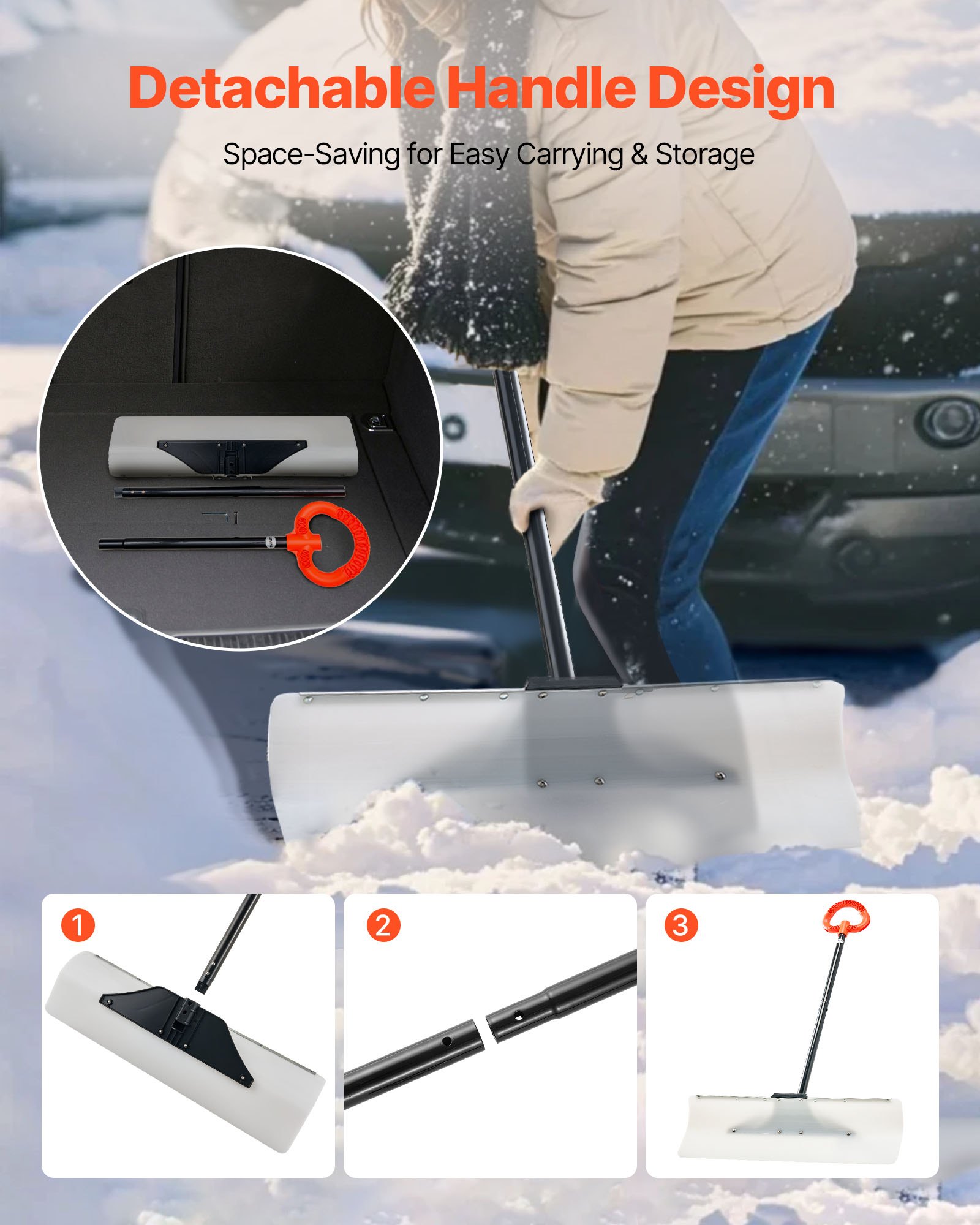 Plastic Snow Pusher Shovel 30in Heavy Duty Snow Plow For Driveway Ergonomic Grip image 9