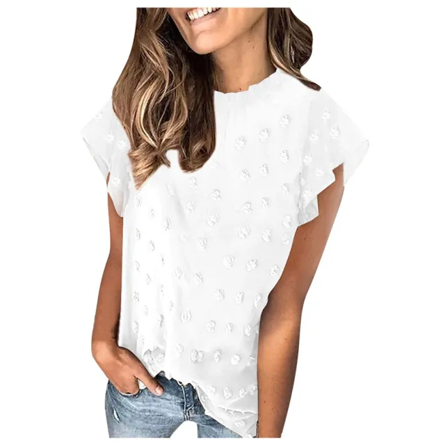 Chiffon Shirt Summer Casual Round Neck Short Sleeve Top White - Shop at LoveMi
