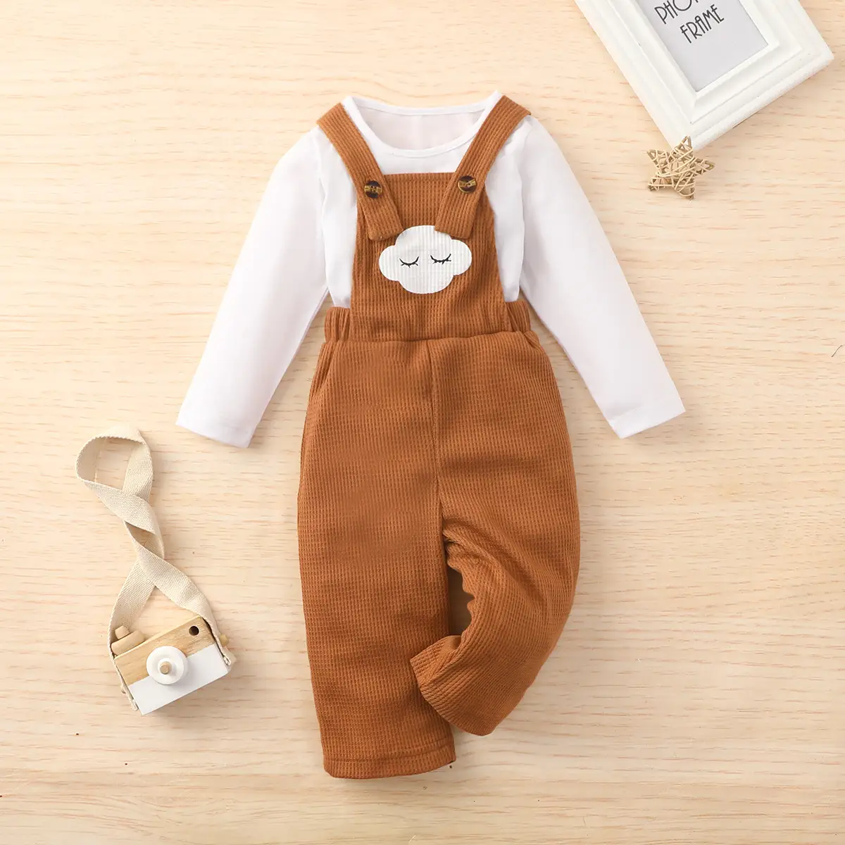 Solid Color Long Sleeve Pullover Top Cloud Print Bib Pants