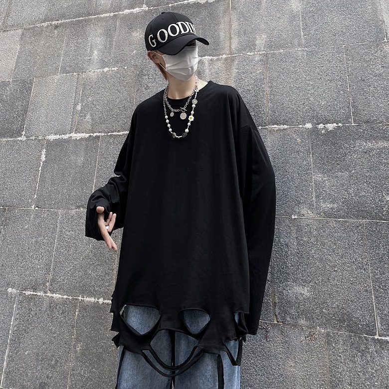 Hole Solid Color Inner Mid-length Bottoming Long-sleeved T-shirt