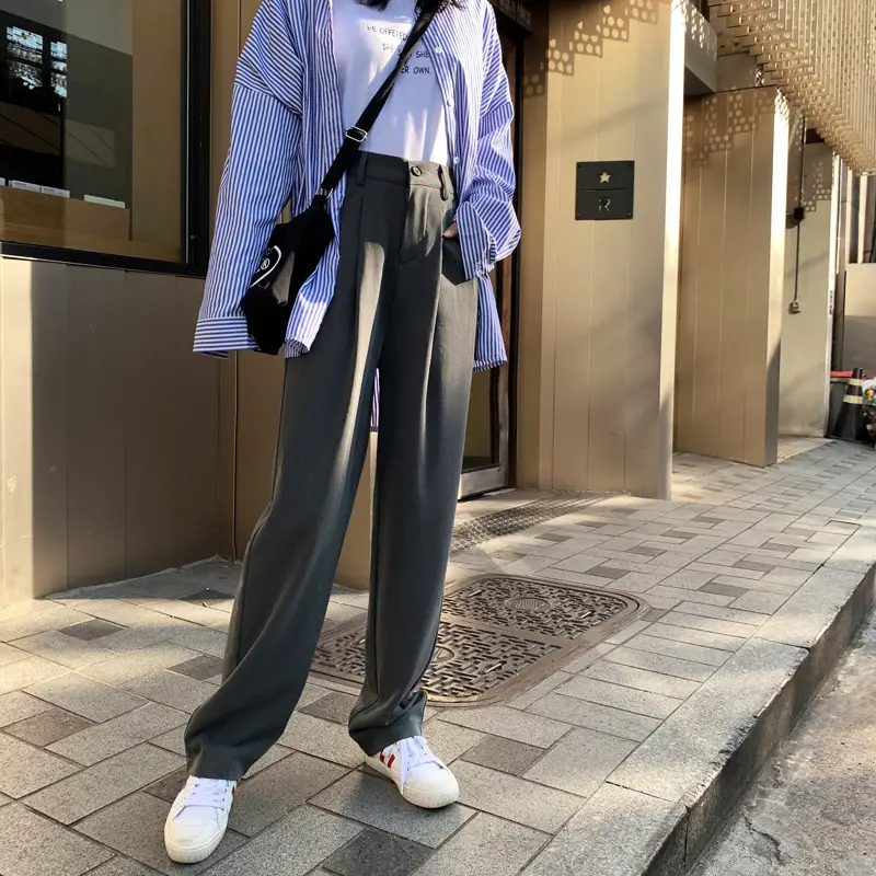 Women's High-waisted Vertical Straight-leg Suit With Wide-leg Pants