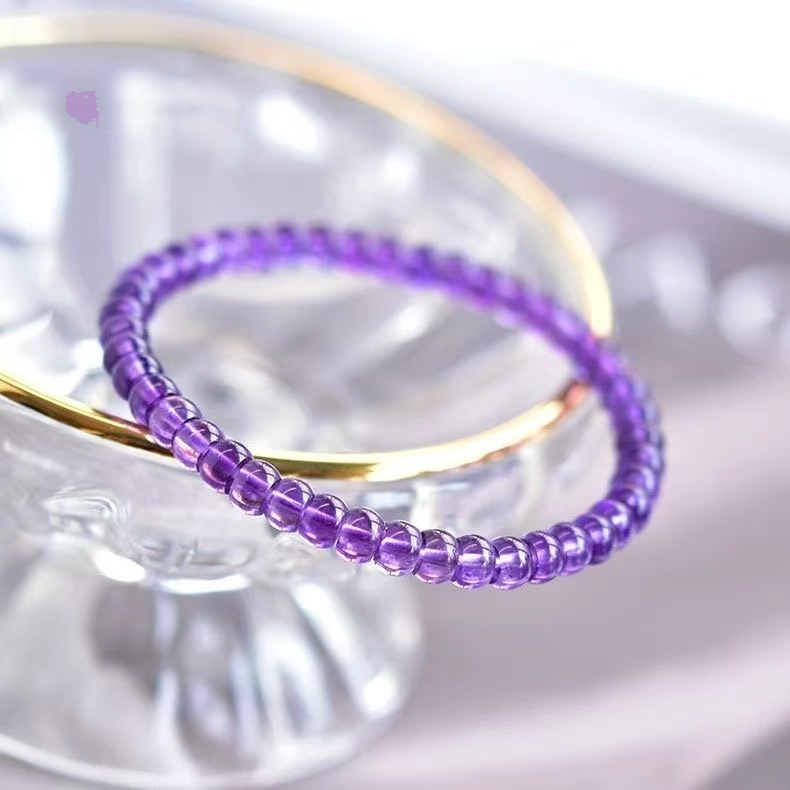 Natural Dark Amethyst Bracelet Uruguayan Amethyst Round Beaded Chain Unisex Energy Jewelry