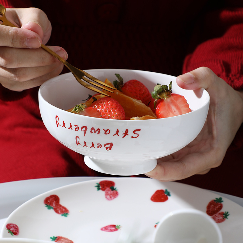 Title 4, Strawberry Instant Noodle Bowl With Lid Ceramic...