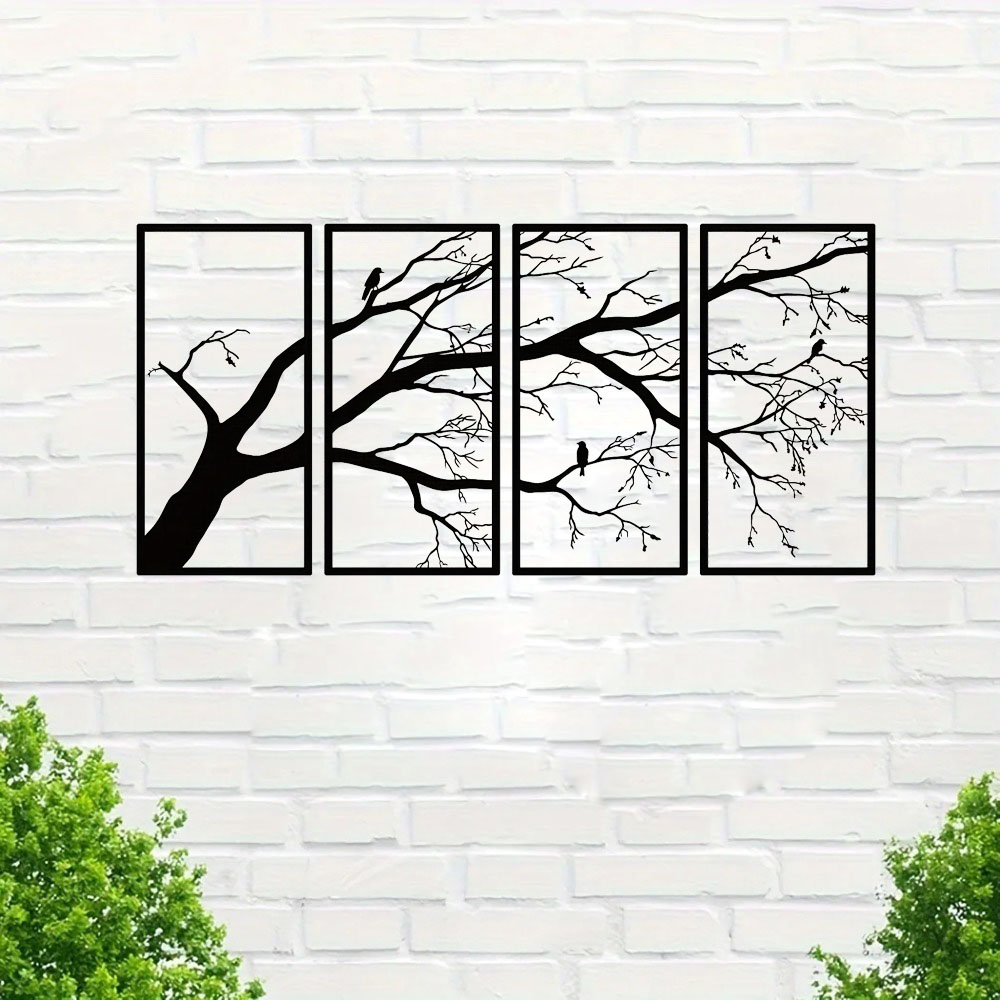 Luxury Metal Wall Art Decor Set Of 4 - Black Tree Of Life Sculpture view 3