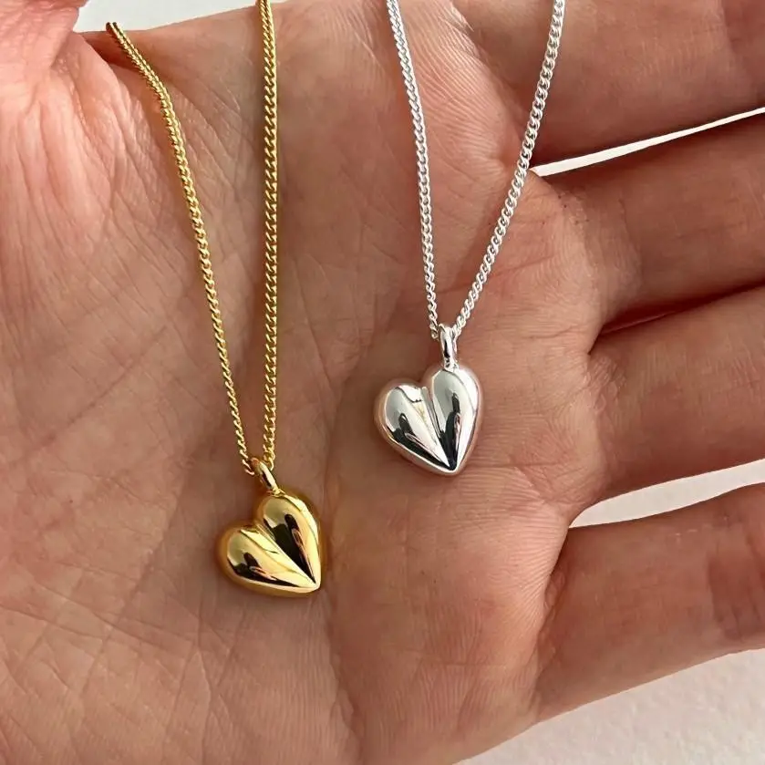 Stereoscopic Love Necklace Female Sterling Silver Clavicle Chain Simple