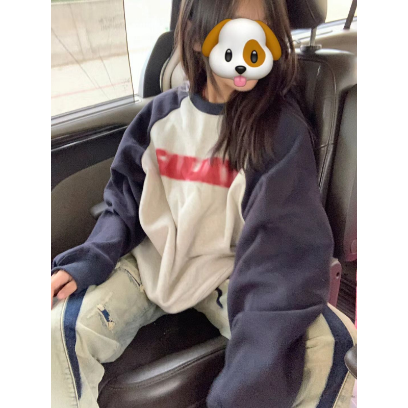 Black And White Color Matching Raglan T-shirt Loose Couple's Tops