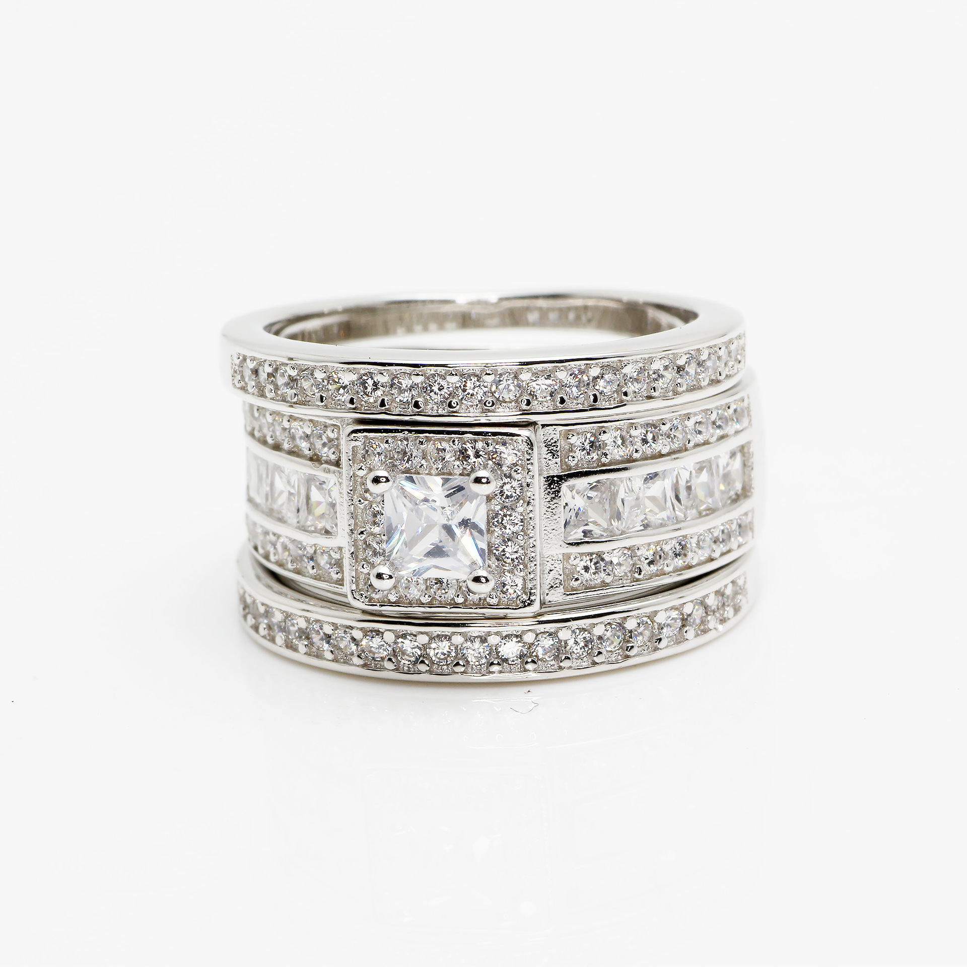 Topaz Zircon Wax Inlaid Platinum-plated Three-piece Ring Couple Ring Wedding Engagement Ring