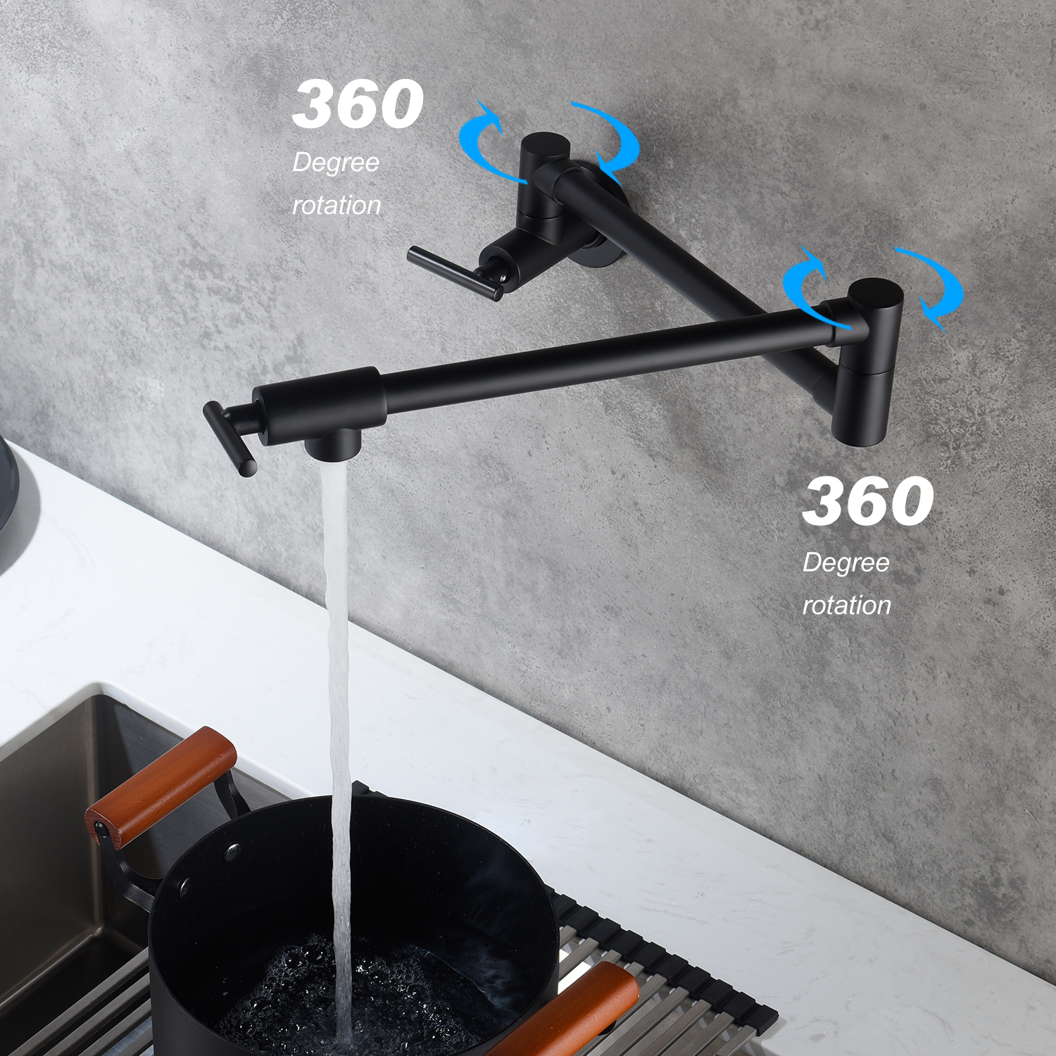 Pot Filler Faucet Wall Mount Matte Black