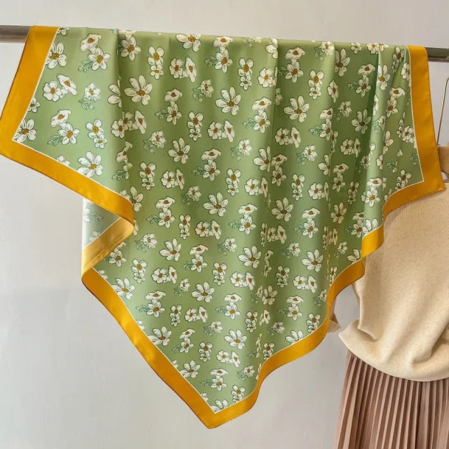 Women's Silk Scarf Strap Retro Tube Top Sun Protection Little Flowers Green - Shop at LoveMi