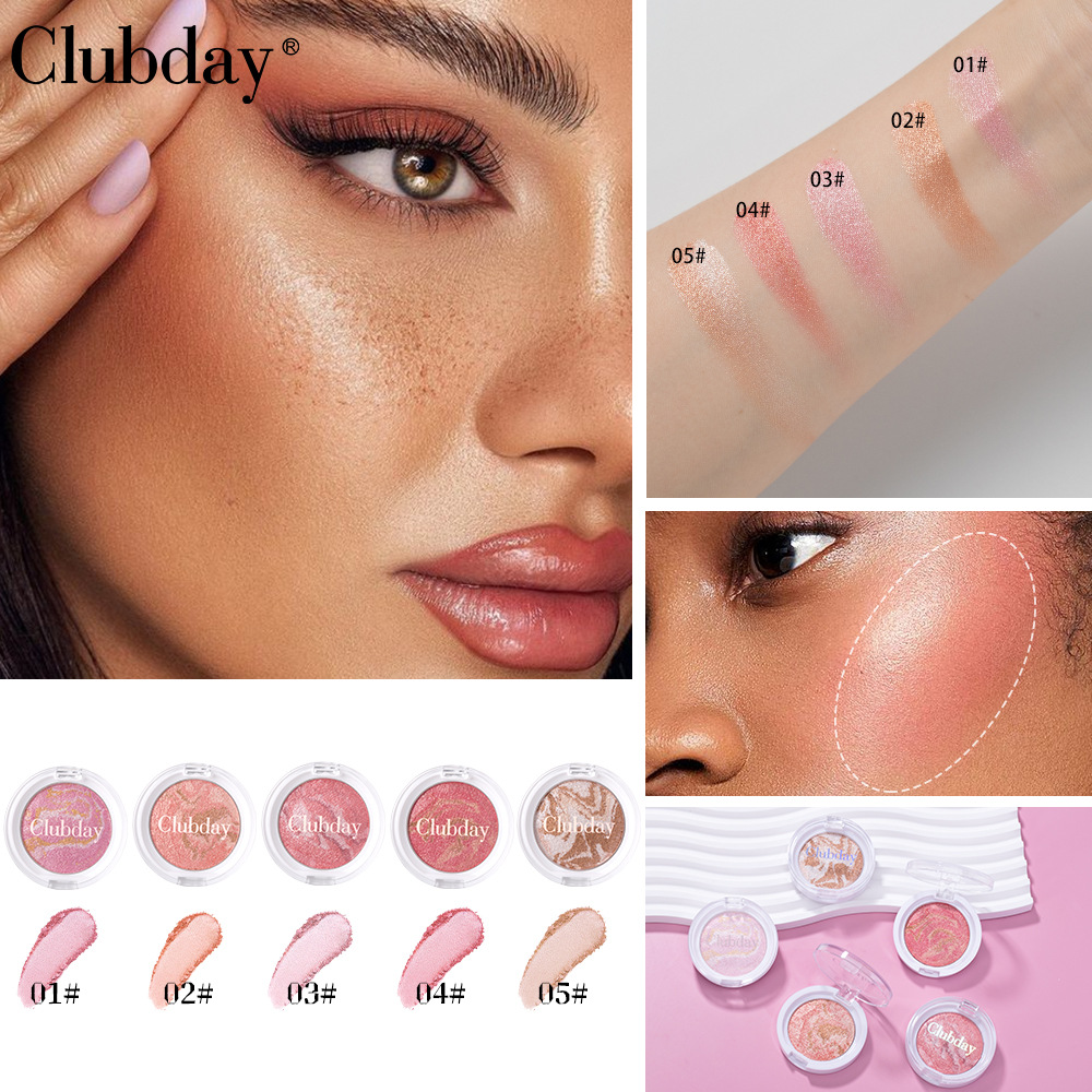 Three Color Streaky Flesh Highlight Powder Blusher Pearl Brightening Marble Pattern All-in-one Dish Rouge — foto 2