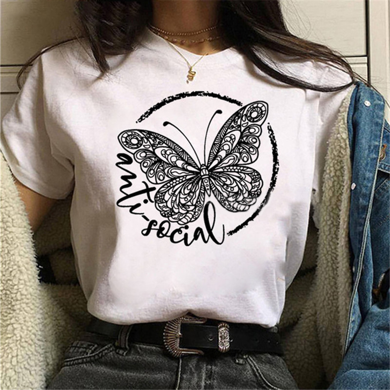 Title 22, Printed White Ladies Casual Loose Personality S...