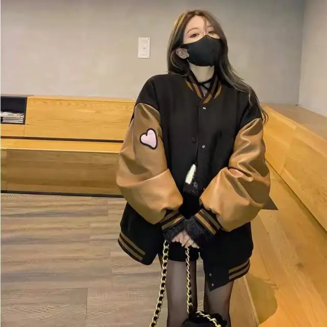 Spring And Autumn Stitching Loose Casual Jacket Photo Color - Shop at LoveMi