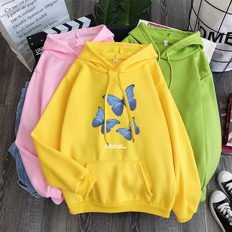 Spring And Autumn Plus Velvet Loose Korean Style Style Ins Couple Hooded Jacket - Yellow