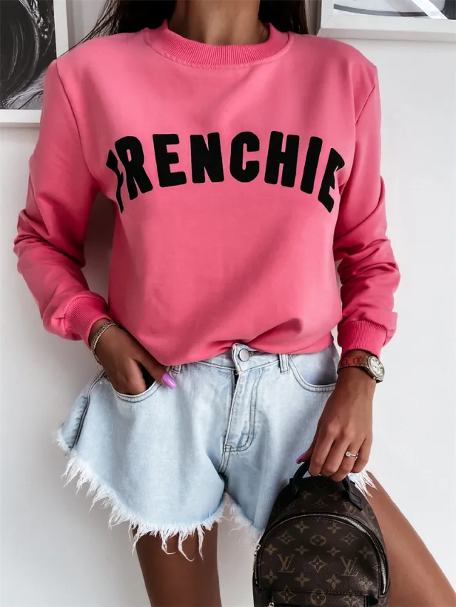 Round Neck Capless Urban Casual Pullover Sweater Pink - Shop at LoveMi