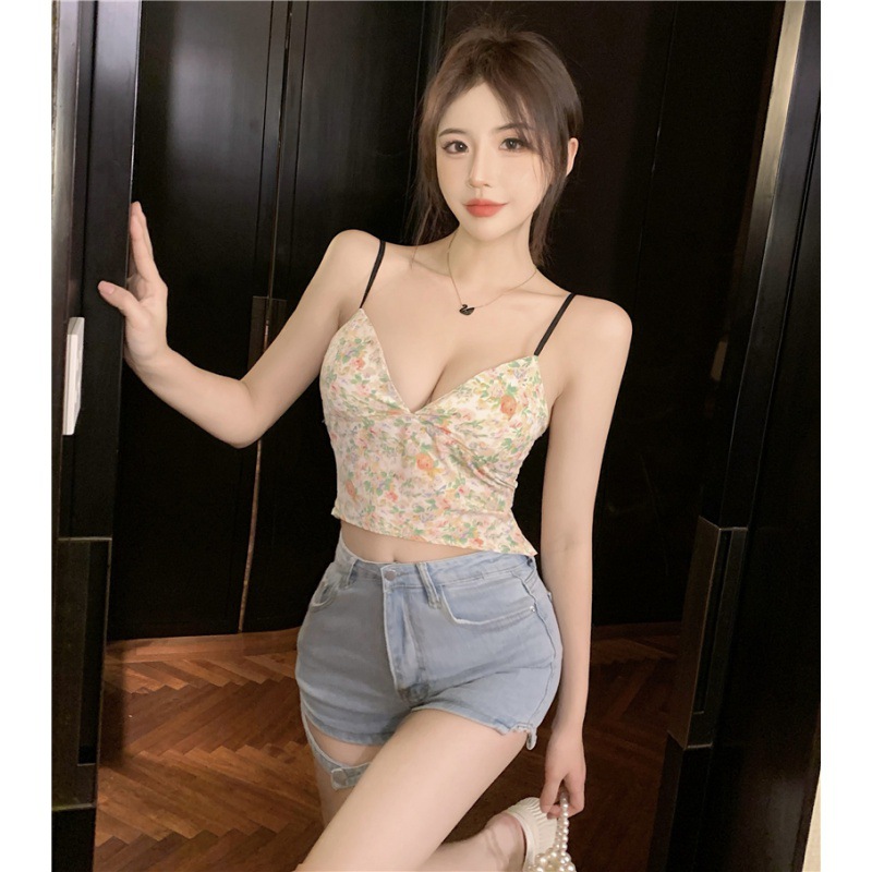 Women's Floral Chiffon Sling V-neck Off-the-shoulder Vest
