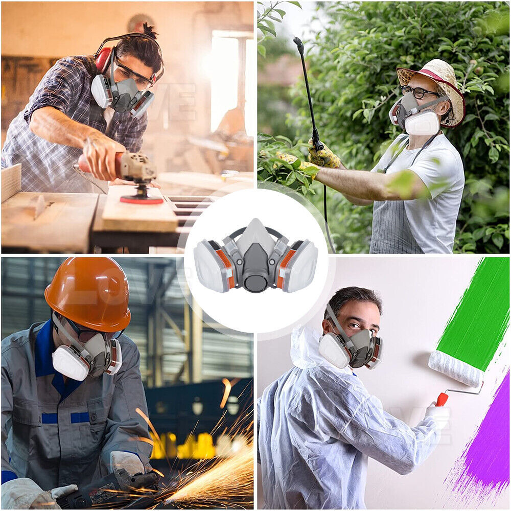 7 IN 1 Gas Mask Full Face Respirator Paint Spray Chemical Facepiece Safety NEW