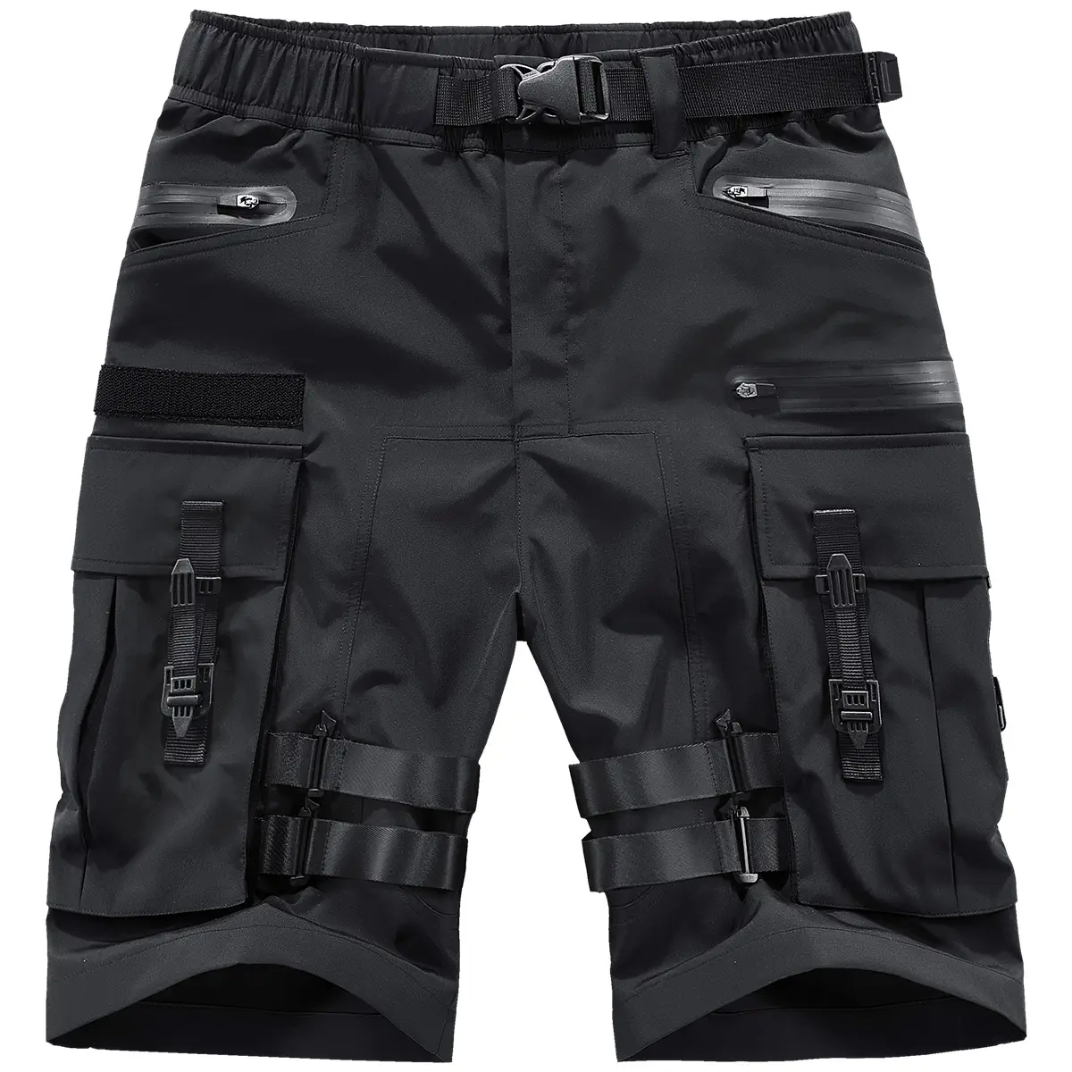 Tactical Cargo Shorts with Buckle Belt and Elastic Waistband