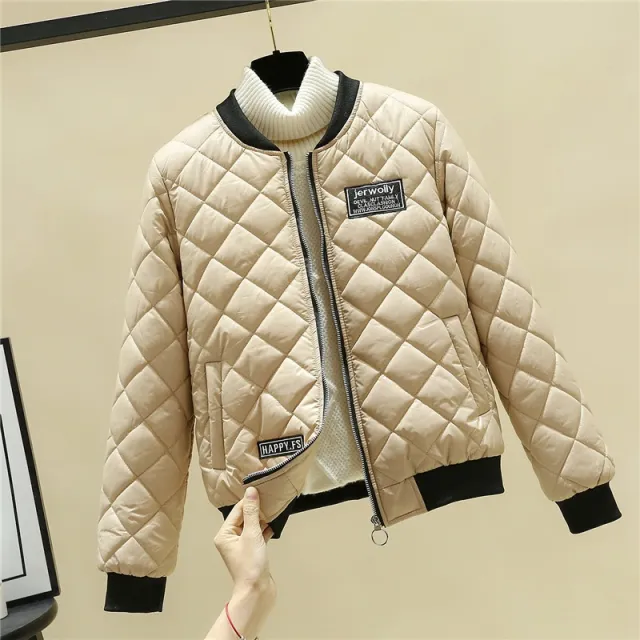 Korean Style Slim Shorts Stand collar Stitching Cotton Jacket Beige - Shop at LoveMi