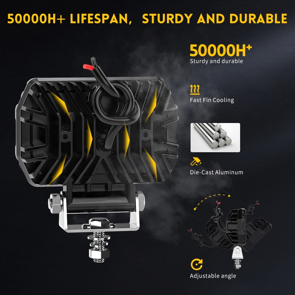 2PCS 4.4 Inch Rectangular Led Work Lights Flood Beam Fit Digger Tractor — image 4