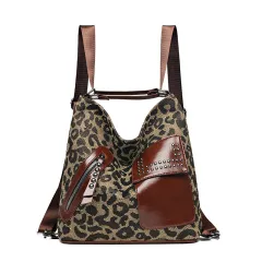 Houndstooth Backpack Women Fashion Rivet Design Leopard Shoulder Bags - Leopard - View 1