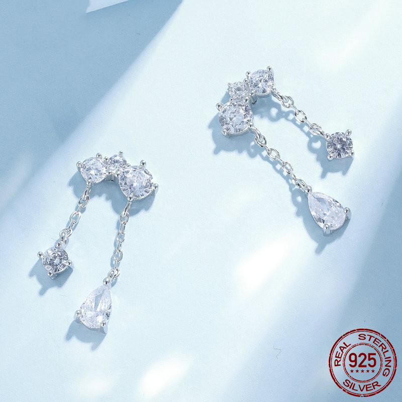 S925 Silver Drop Zircon Delicate Sparkle Earrings