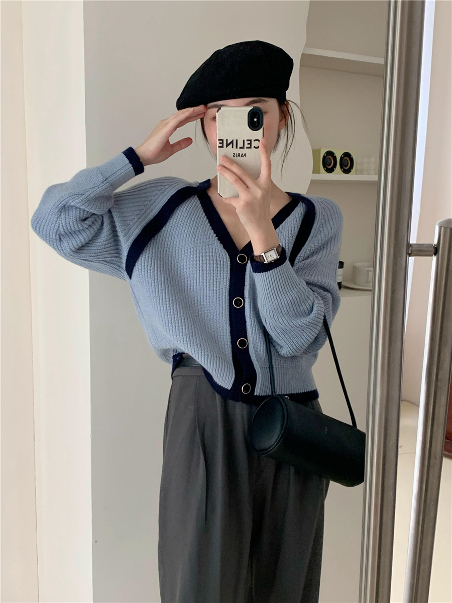 Vintage Fake Two Color Contrast Fashion Small Fragrance Sweater