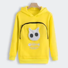 Cat Lovers Hoodie Kangaroo Dog Pet Paw Pullove - Yellow - View 1