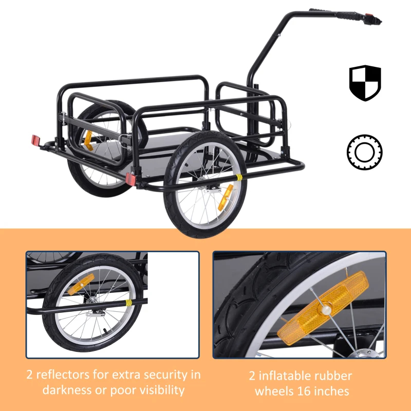 Foldable Bike Cargo Trailer Cart With Hitch, 88 Lbs. Capacity, Black