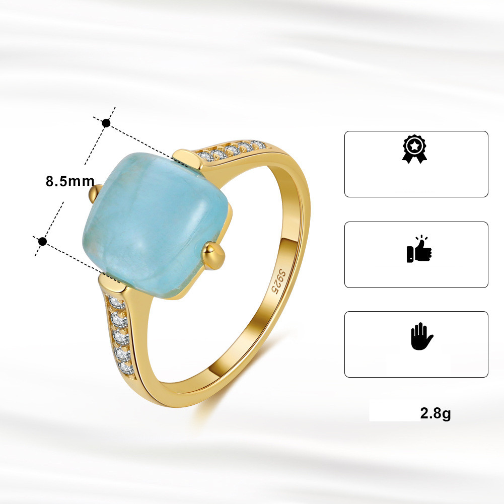 Title 1, S925 Sterling Silver Ring Natural Aquamarine Fo...