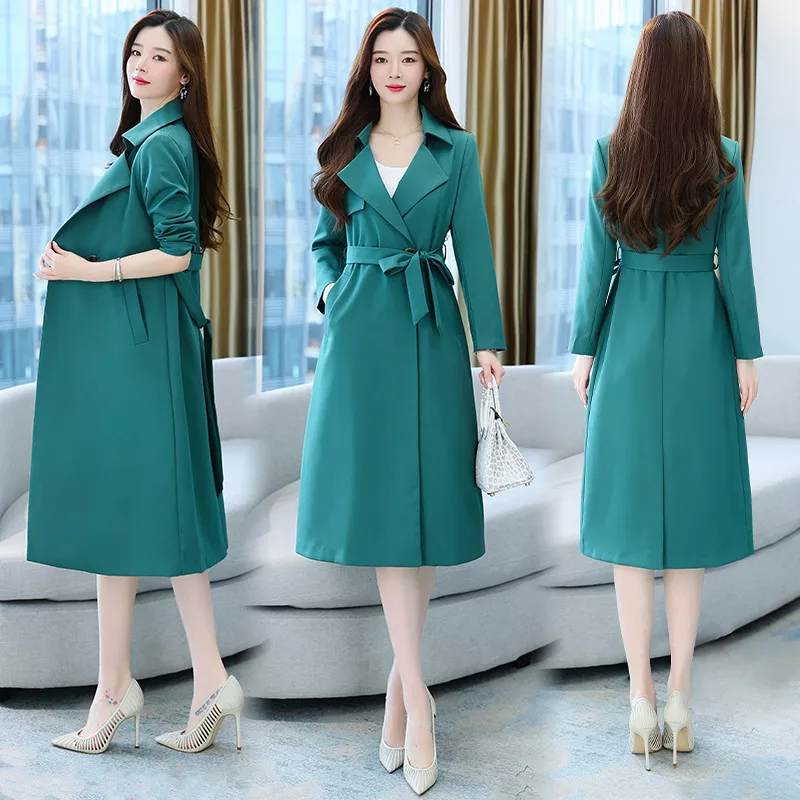 Windbreaker Women's Fashion Western Style Coat Mid-length - Green