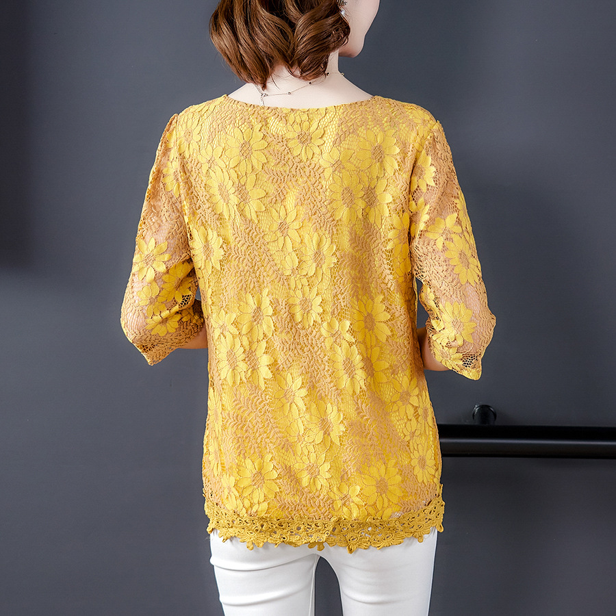 Women's Large Size Loose Mid-length Lace Shirt